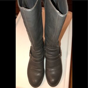 Grey Knee High Boots Buckled Ankle Strap Size 6.5